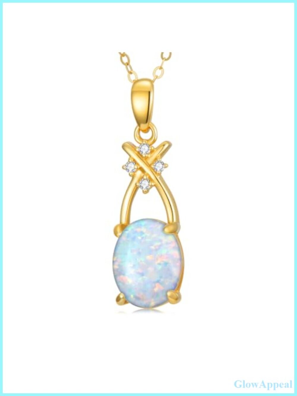 14k Solid Gold White Opal Pendant Necklace with Lab Grown Diamond